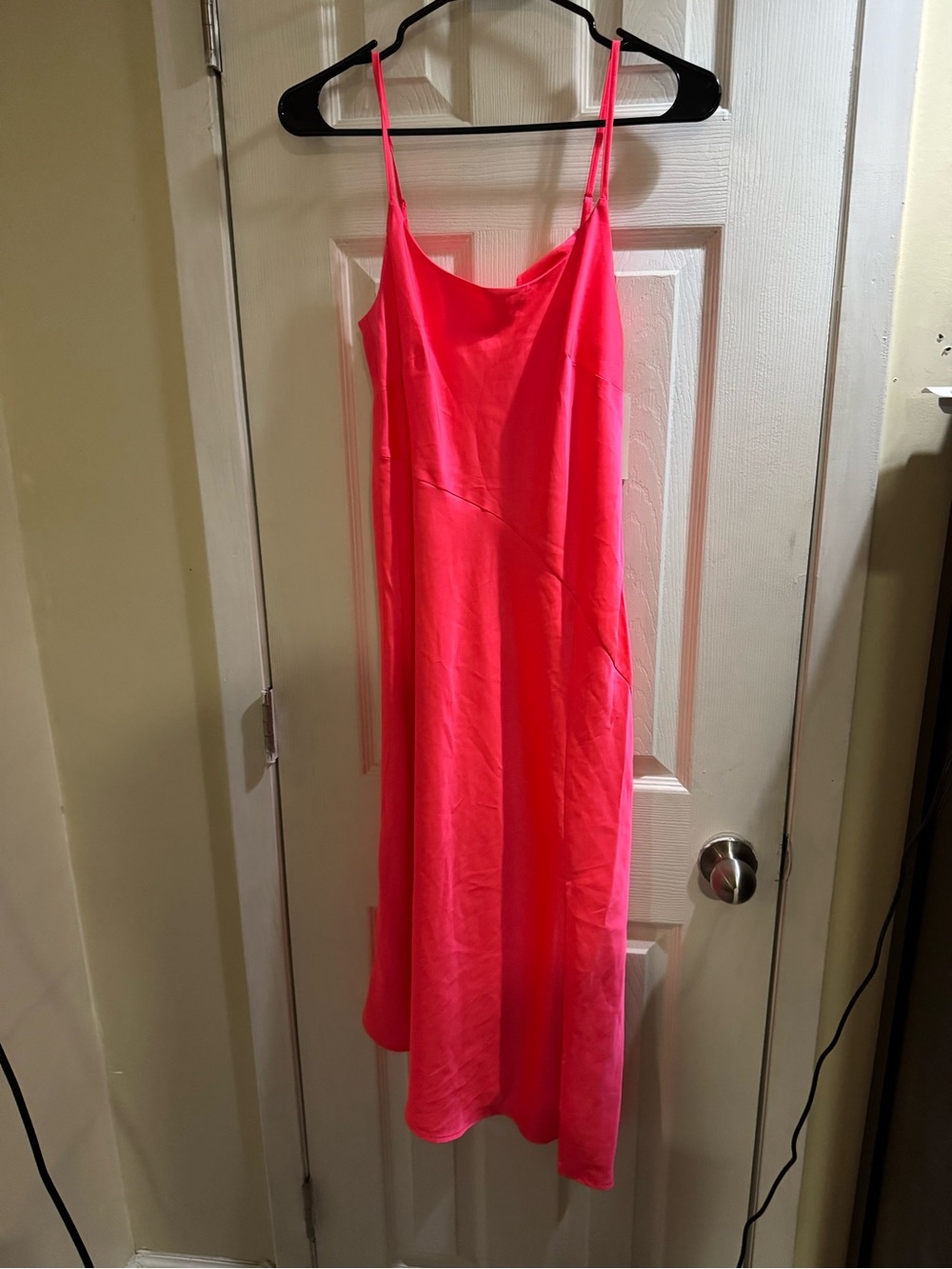 New Day Neon Pink Satin Slip Midi Dress XS NWT